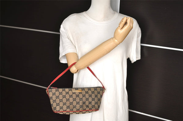 Authentic GUCCI Hand Bag Pouch Purse GG Canvas Leather 0391103 Black 3571I
