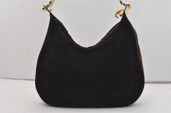 Authentic GUCCI Web Sherry Line Shoulder Hand Bag Suede Leather Black 3571J