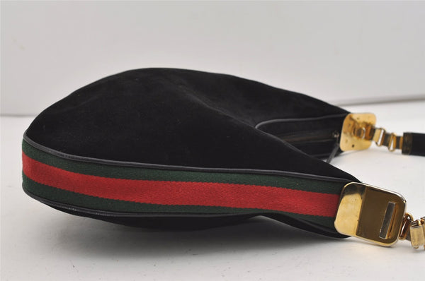 Authentic GUCCI Web Sherry Line Shoulder Hand Bag Suede Leather Black 3571J