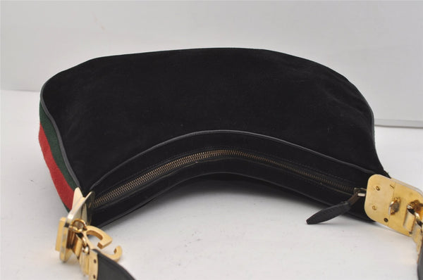 Authentic GUCCI Web Sherry Line Shoulder Hand Bag Suede Leather Black 3571J