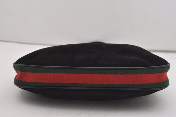 Authentic GUCCI Web Sherry Line Shoulder Hand Bag Suede Leather Black 3571J
