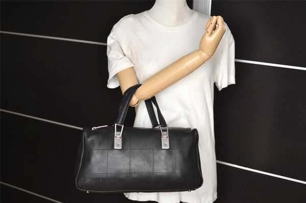 Authentic CHANEL Caviar Skin Chocolate Bar Hand Tote Bag Black 3577I