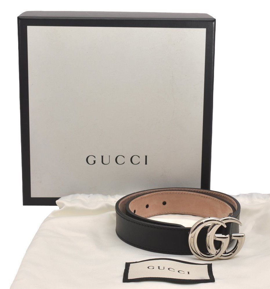 Authentic GUCCI Childrens GG Marmont Leather Belt Black 20.1-23.2