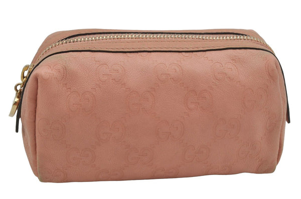 Authentic GUCCI Guccissima Heart GG Leather Pouch Purse 153228 Pink 3579J