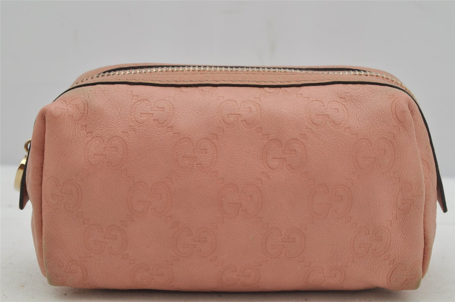 Authentic GUCCI Guccissima Heart GG Leather Pouch Purse 153228 Pink 3579J