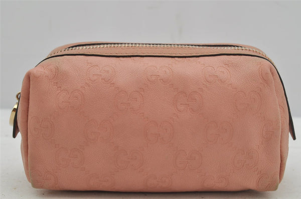 Authentic GUCCI Guccissima Heart GG Leather Pouch Purse 153228 Pink 3579J