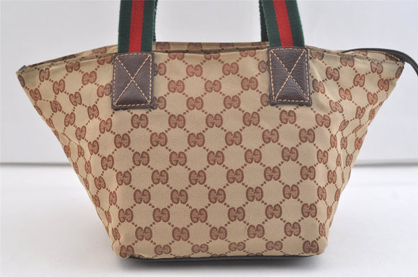 Authentic GUCCI Web Sherry Line Hand Bag GG Canvas Leather 131228 Brown 3579K