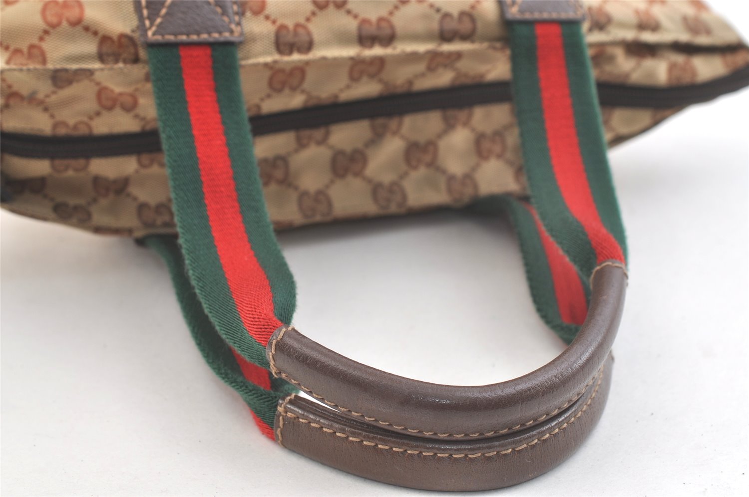 Authentic GUCCI Web Sherry Line Hand Bag GG Canvas Leather 131228 Brown 3579K