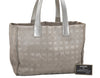 Authentic CHANEL New Travel Line Shoulder Tote Bag Nylon Leather Silver 3580K