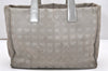 Authentic CHANEL New Travel Line Shoulder Tote Bag Nylon Leather Silver 3580K
