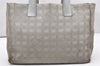 Authentic CHANEL New Travel Line Shoulder Tote Bag Nylon Leather Silver 3580K