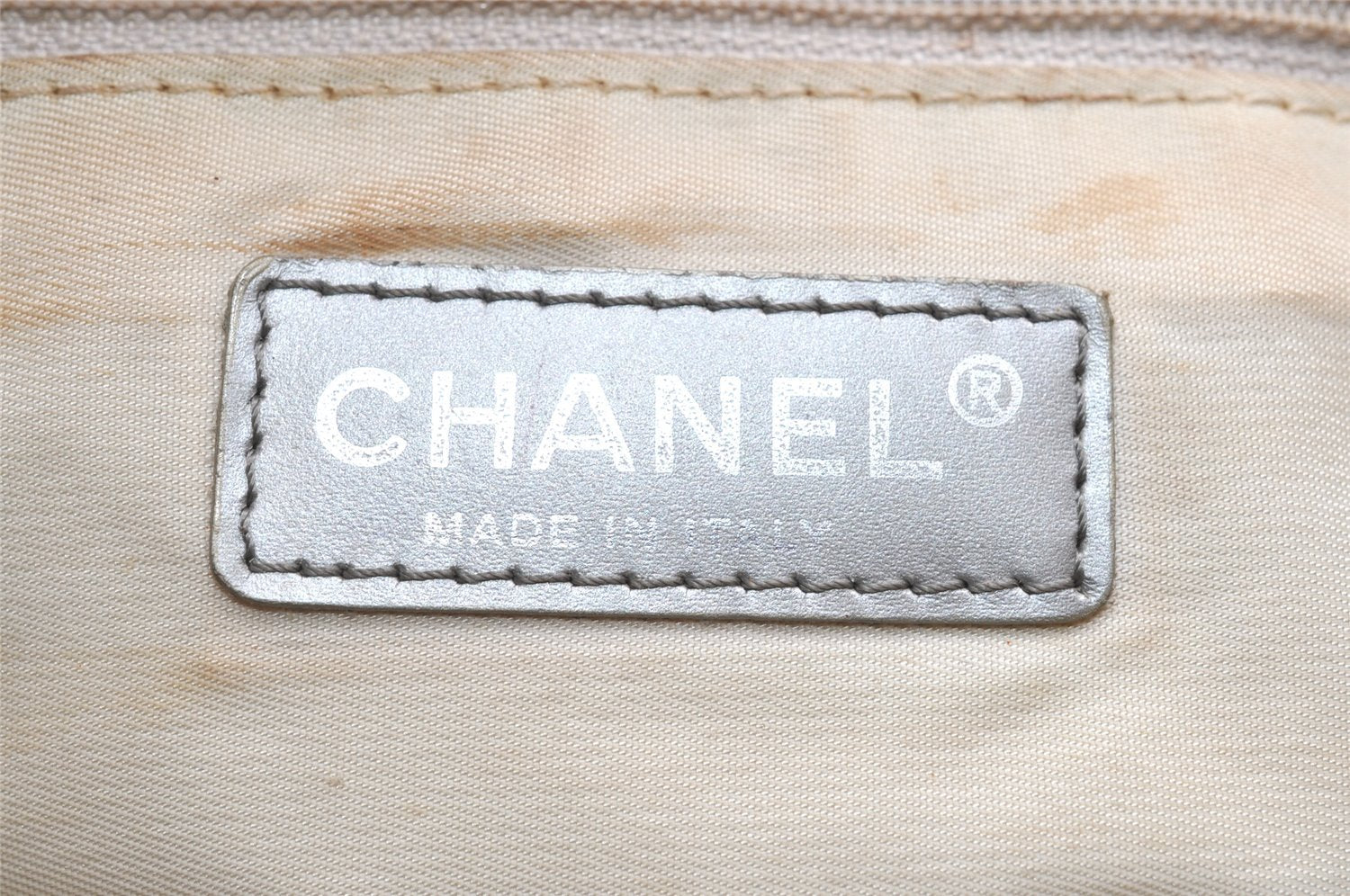 Authentic CHANEL New Travel Line Shoulder Tote Bag Nylon Leather Silver 3580K
