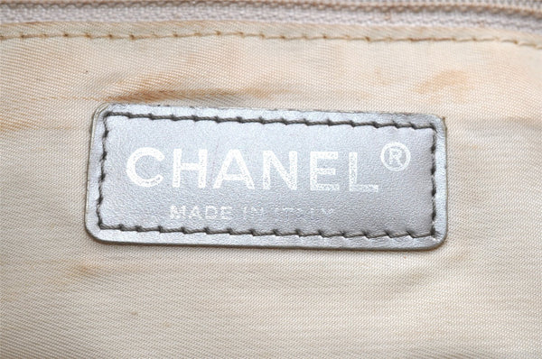 Authentic CHANEL New Travel Line Shoulder Tote Bag Nylon Leather Silver 3580K