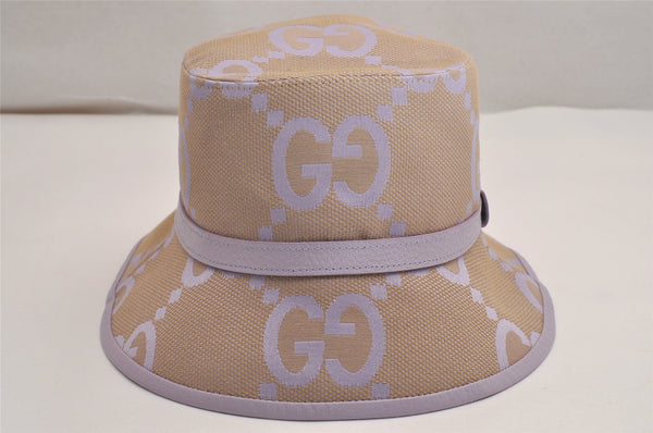 Authentic GUCCI Jumbo GG Bucket Hat Canvas Leather Size M Beige Purple 3581J