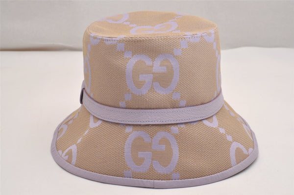 Authentic GUCCI Jumbo GG Bucket Hat Canvas Leather Size M Beige Purple 3581J