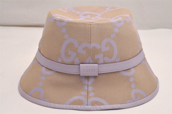 Authentic GUCCI Jumbo GG Bucket Hat Canvas Leather Size M Beige Purple 3581J