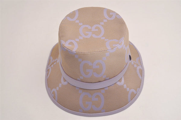 Authentic GUCCI Jumbo GG Bucket Hat Canvas Leather Size M Beige Purple 3581J