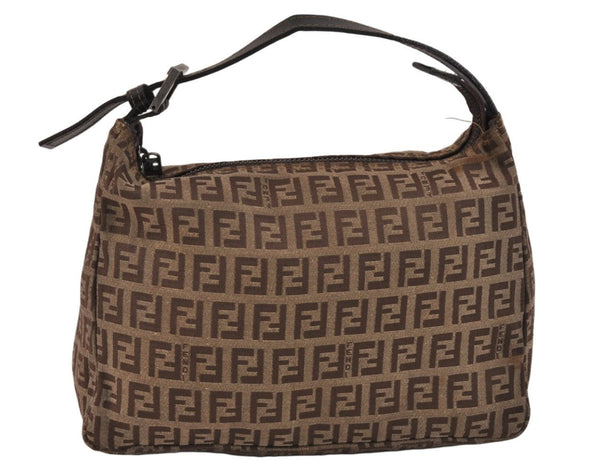 Authentic FENDI Vintage Zucchino Hand Bag Purse Canvas Leather Brown 3581K