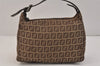 Authentic FENDI Vintage Zucchino Hand Bag Purse Canvas Leather Brown 3581K