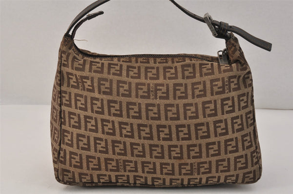 Authentic FENDI Vintage Zucchino Hand Bag Purse Canvas Leather Brown 3581K