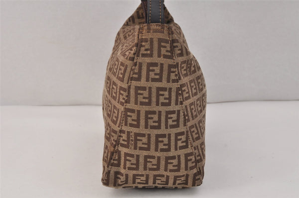 Authentic FENDI Vintage Zucchino Hand Bag Purse Canvas Leather Brown 3581K