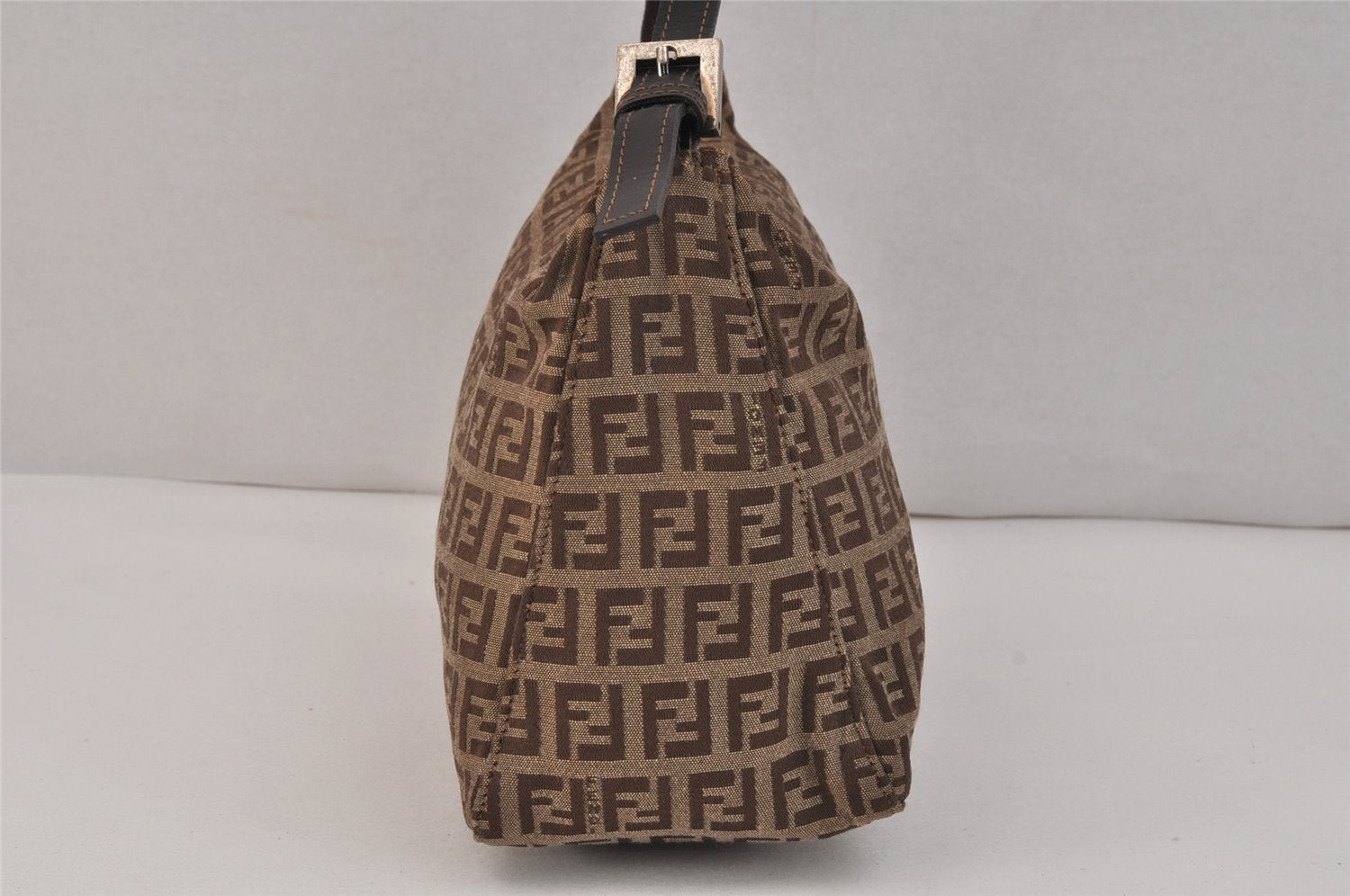 Authentic FENDI Vintage Zucchino Hand Bag Purse Canvas Leather Brown 3581K