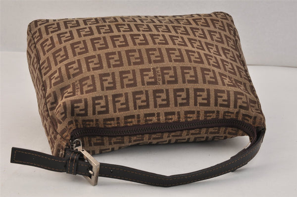 Authentic FENDI Vintage Zucchino Hand Bag Purse Canvas Leather Brown 3581K