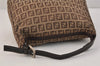 Authentic FENDI Vintage Zucchino Hand Bag Purse Canvas Leather Brown 3581K