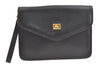 Authentic Burberrys Vintage Leather Clutch Hand Bag Purse Black 3582K