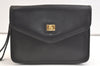Authentic Burberrys Vintage Leather Clutch Hand Bag Purse Black 3582K