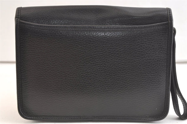 Authentic Burberrys Vintage Leather Clutch Hand Bag Purse Black 3582K