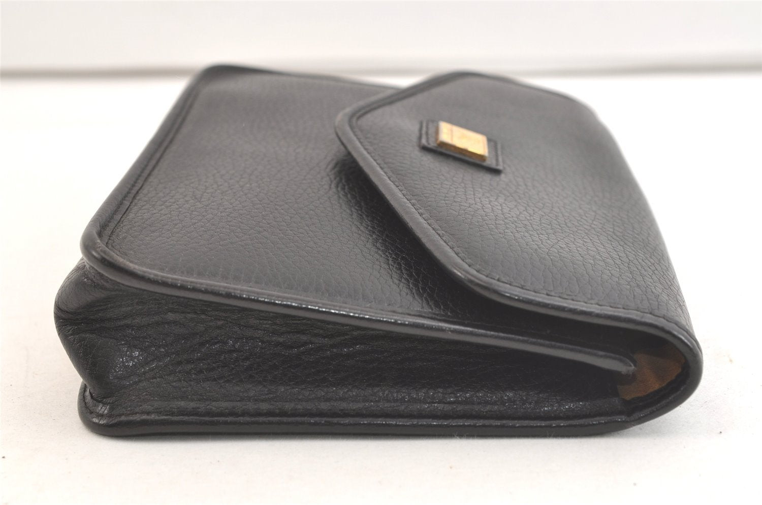 Authentic Burberrys Vintage Leather Clutch Hand Bag Purse Black 3582K