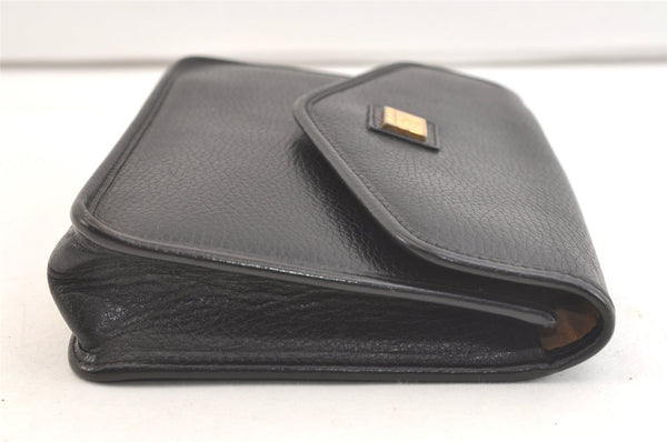 Authentic Burberrys Vintage Leather Clutch Hand Bag Purse Black 3582K