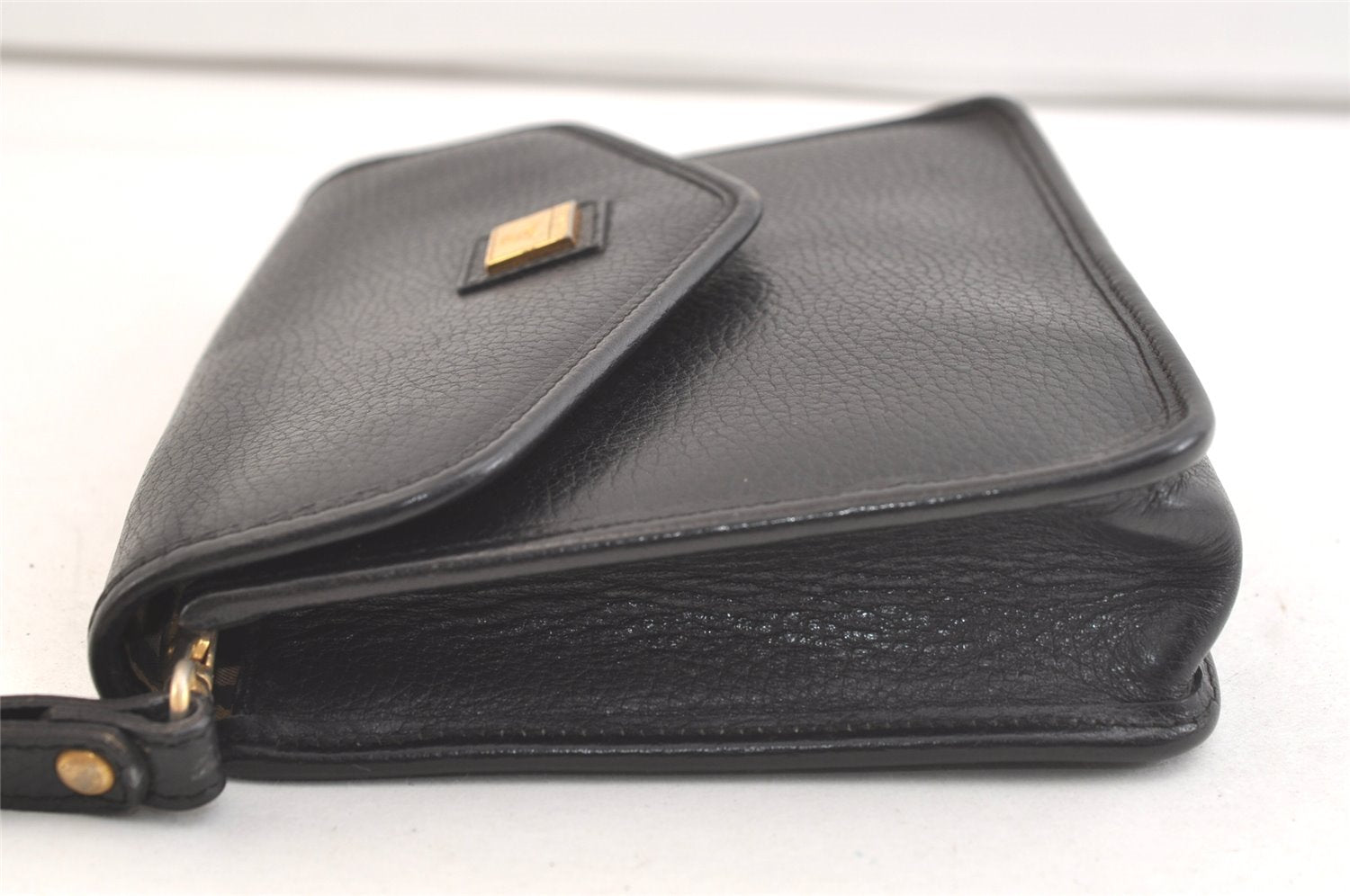Authentic Burberrys Vintage Leather Clutch Hand Bag Purse Black 3582K