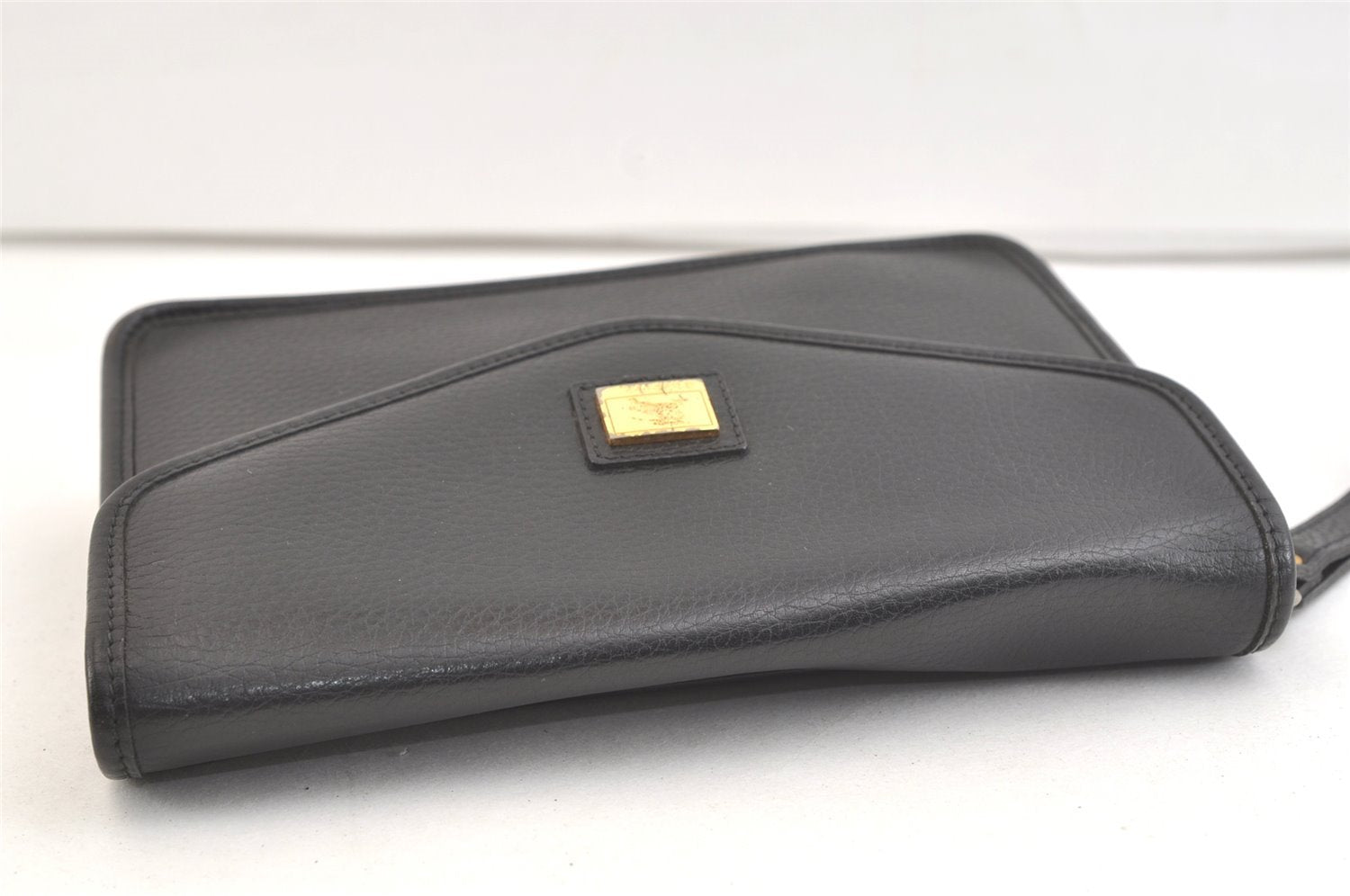 Authentic Burberrys Vintage Leather Clutch Hand Bag Purse Black 3582K