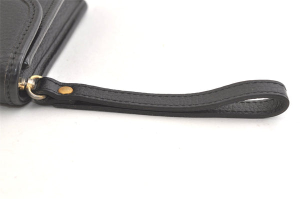 Authentic Burberrys Vintage Leather Clutch Hand Bag Purse Black 3582K