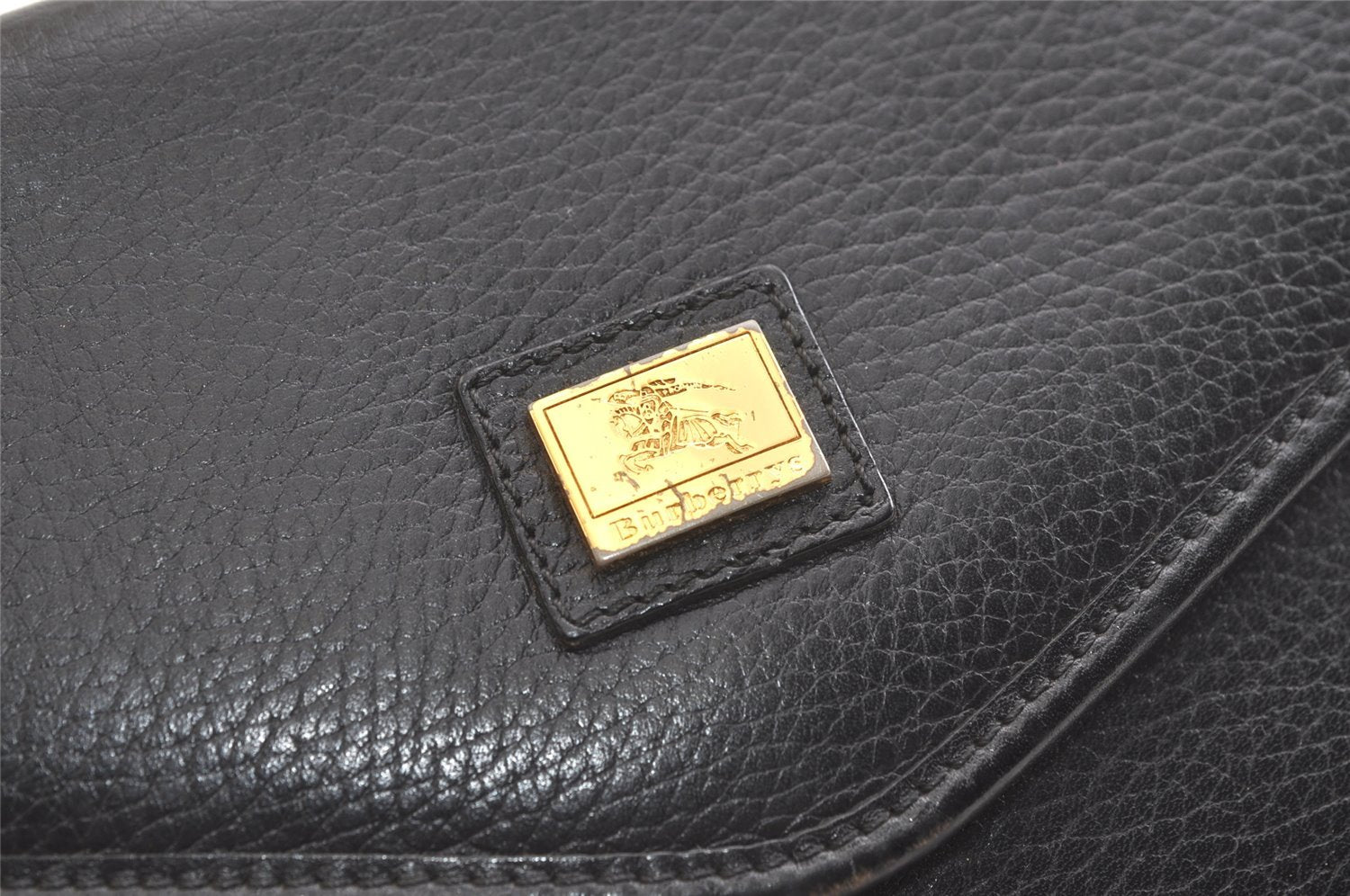 Authentic Burberrys Vintage Leather Clutch Hand Bag Purse Black 3582K