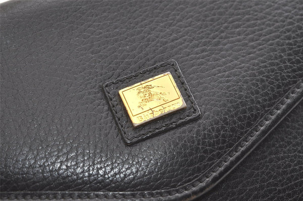 Authentic Burberrys Vintage Leather Clutch Hand Bag Purse Black 3582K