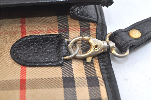 Authentic Burberrys Vintage Leather Clutch Hand Bag Purse Black 3582K