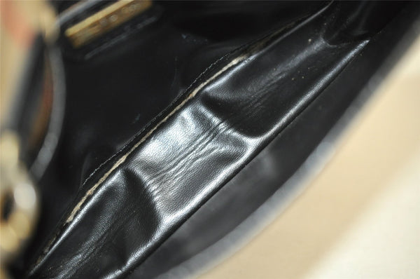 Authentic Burberrys Vintage Leather Clutch Hand Bag Purse Black 3582K