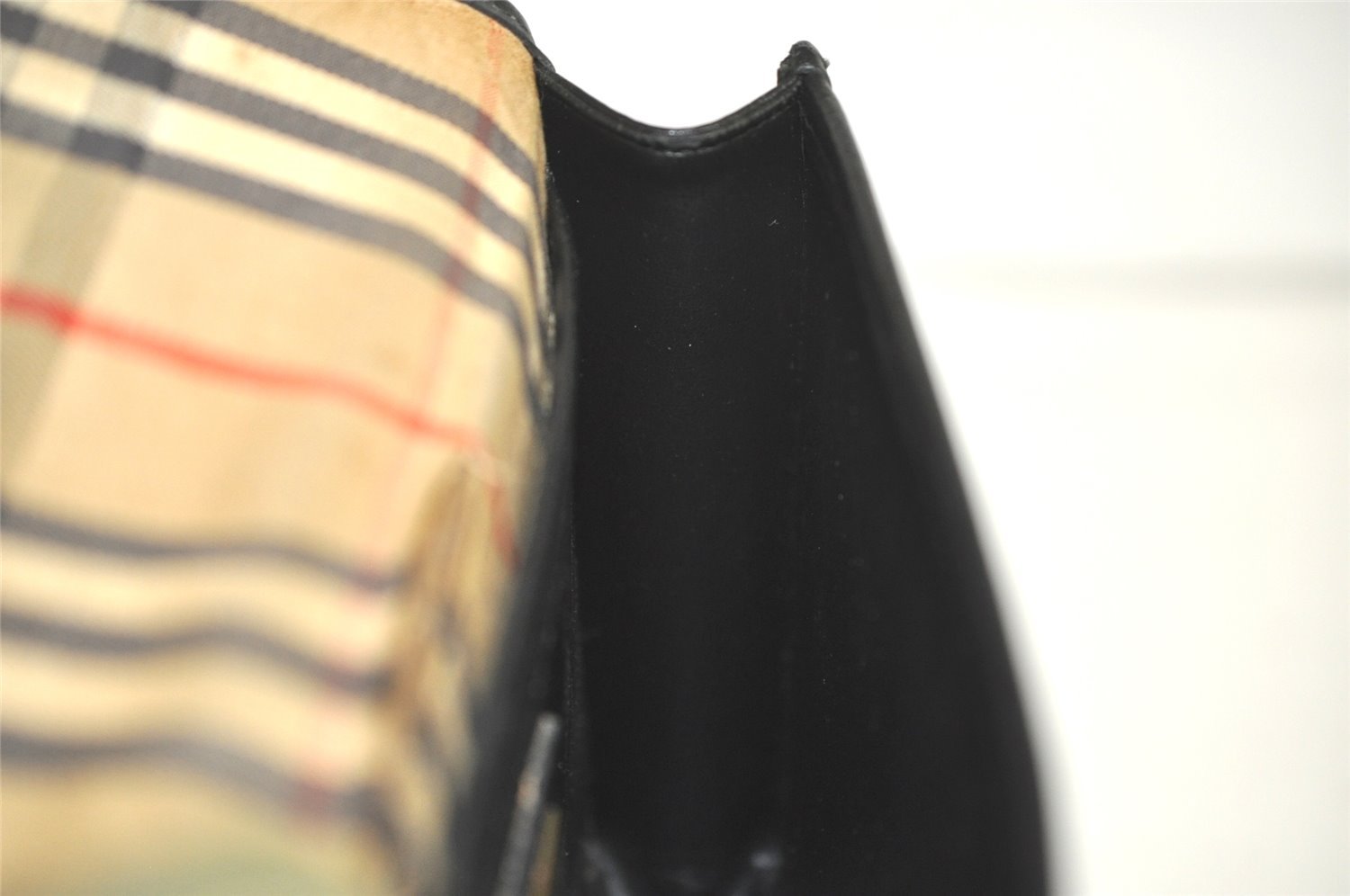 Authentic Burberrys Vintage Leather Clutch Hand Bag Purse Black 3582K
