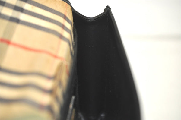 Authentic Burberrys Vintage Leather Clutch Hand Bag Purse Black 3582K