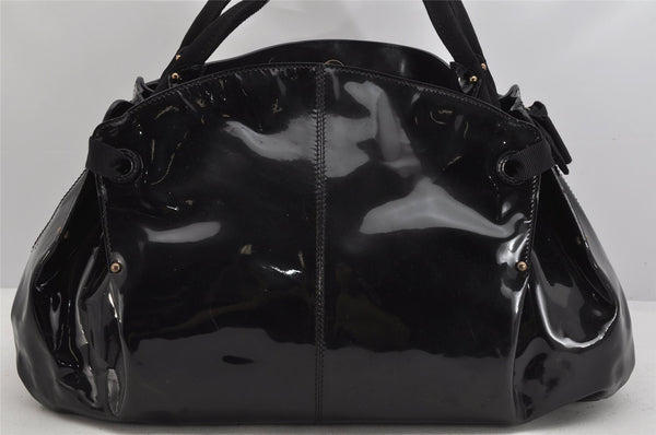 Authentic Salvatore Ferragamo Vara Ribbon Enamel Shoulder Tote Bag Black 3583K