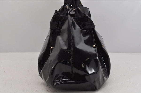 Authentic Salvatore Ferragamo Vara Ribbon Enamel Shoulder Tote Bag Black 3583K