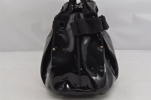 Authentic Salvatore Ferragamo Vara Ribbon Enamel Shoulder Tote Bag Black 3583K