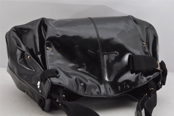 Authentic Salvatore Ferragamo Vara Ribbon Enamel Shoulder Tote Bag Black 3583K