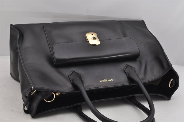 Authentic BALENCIAGA Padlock Work 2Way Tote Bag Leather 332000 Black 3585K