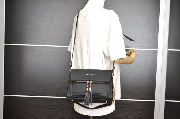 Authentic MIU MIU Leather Chain Tassel 2Way Shoulder Cross Body Bag Black 3587I