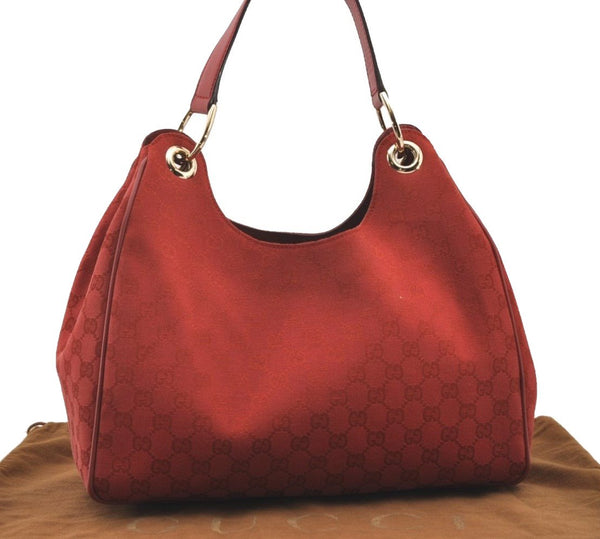 Authentic GUCCI Shoulder Hand Bag Purse GG Canvas Leather 257268 Red 3590J