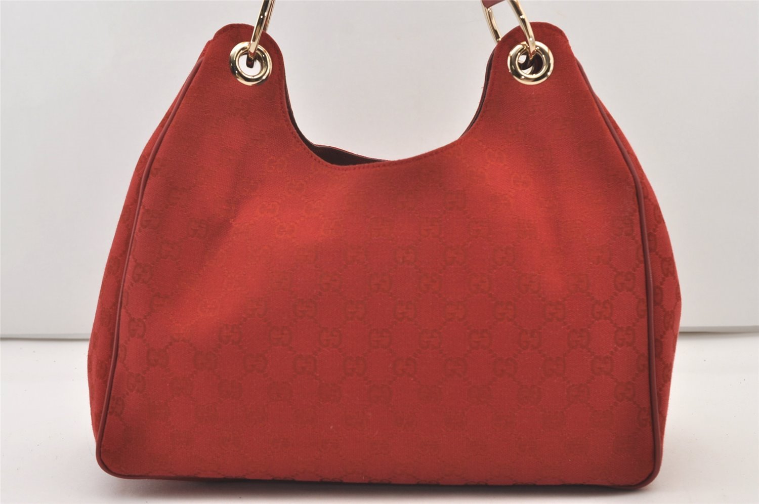 Authentic GUCCI Shoulder Hand Bag Purse GG Canvas Leather 257268 Red 3590J